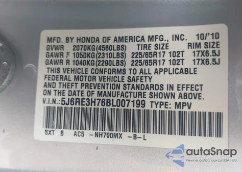 2011 Honda Cr-V Ex-L from USA, damaged, VIN 5J6RE3H76BL007199